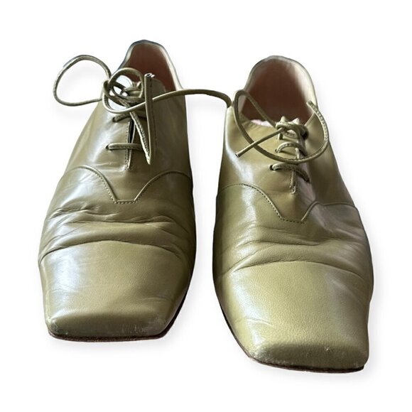 Michel Perry Square Toe Lace Up Flats, Green, Size 37.5 EU - Picture 12 of 13